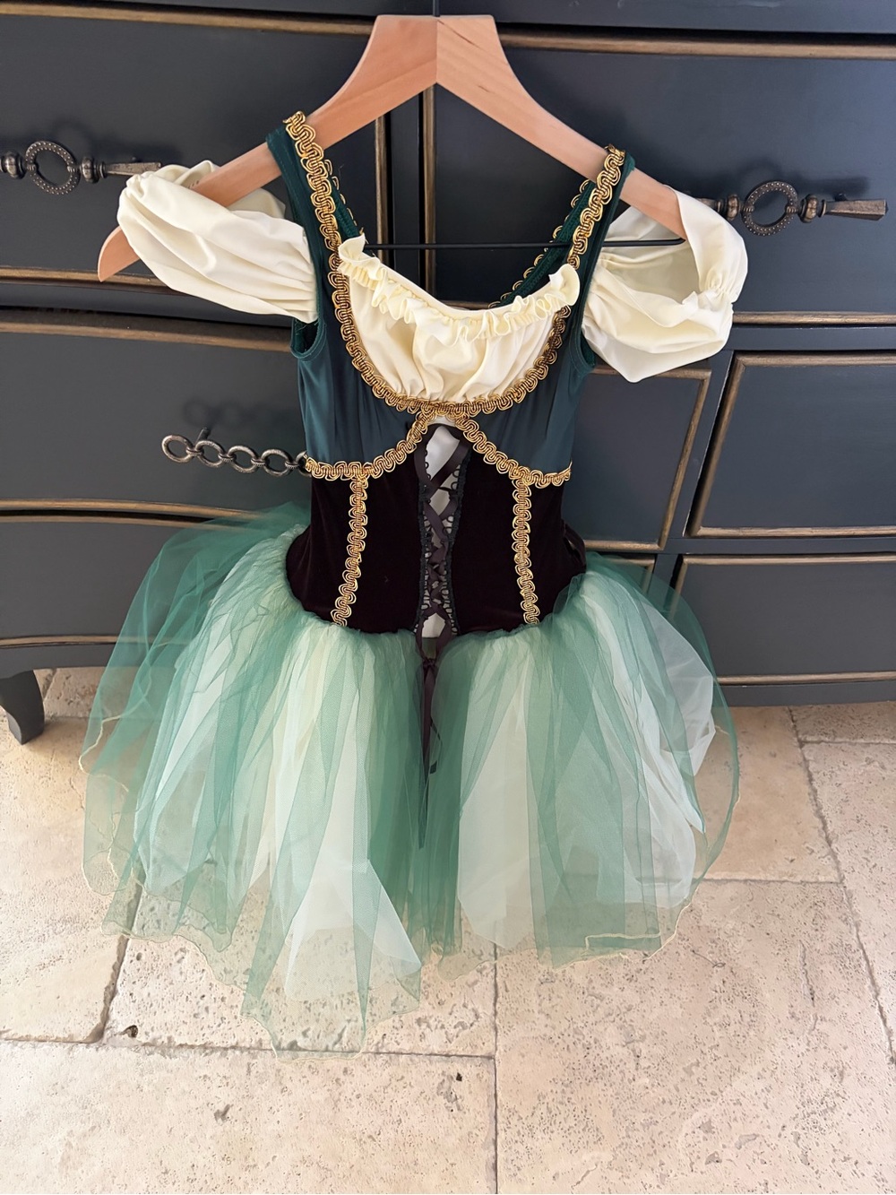 Green and Cream Renaissance Tutu Dress-Up Costume for Kids